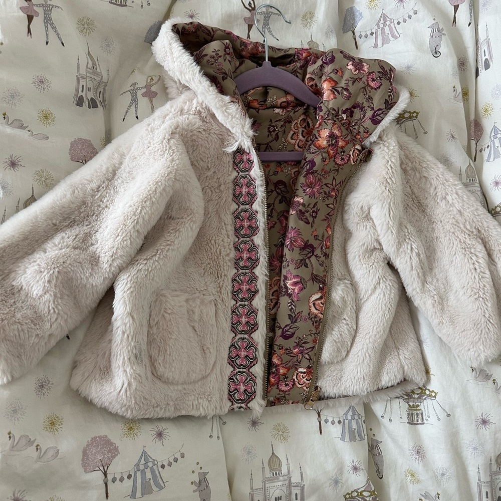 Cream and Pink Puffer Jacket with Paisley Lining